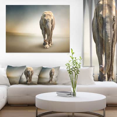 Designart "Smart Elephant Walking" Large Animal Art on Canvas