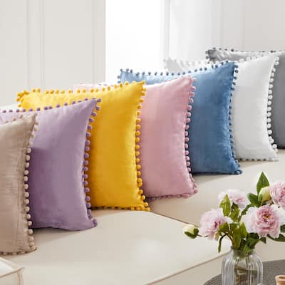 Deconovo Set of 4 Velvet Pom-Pom Pillow Covers Multiple Sizes