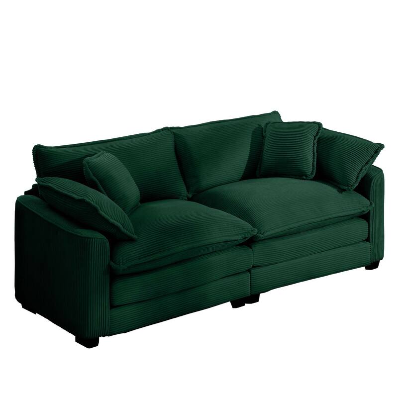 Retro Corduroy 2-Seater Sofa with Removable Arms and 4 Pillows, Perfect for Living Room