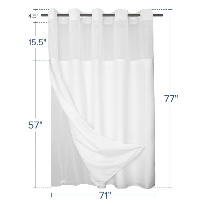 No Hook Slub Linen Texture Shower Curtain with PEVA Snap-in Liner