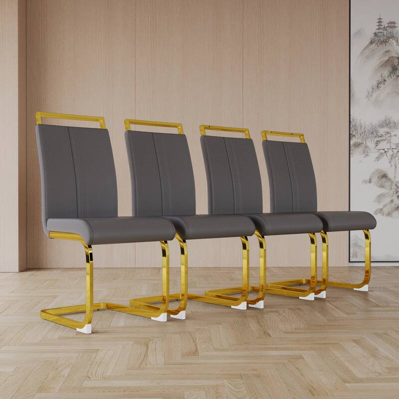 Modern Dining Chair, PU Faux Leather High Back Upholstered Side Chair with C-Shaped Base, for Dining Rooms, Gray, 2-Piece Set