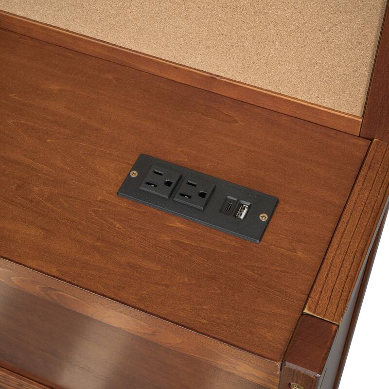 Full Size Wooden Daybed with Storage Drawers, USB Ports, and Shelf in Walnut