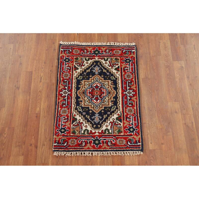 Geometric Heriz Serapi Foyer Rug Hand-Knotted Wool Carpet - 2'0" x 3'0"