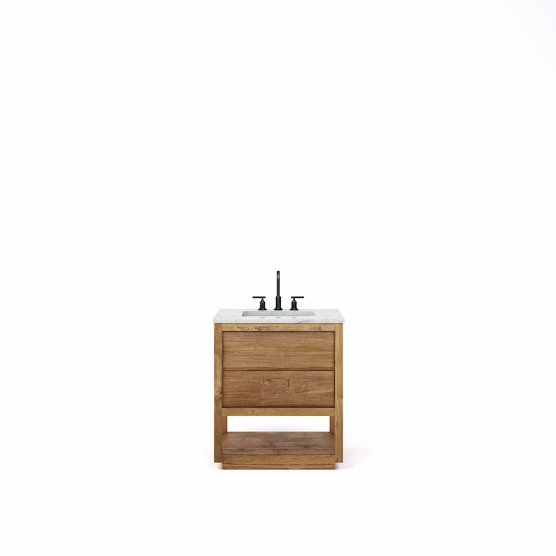 Oakman Mango Wood Carrara White Marble Countertop Bath Vanity with Faucet - 30" - Bronze Finish