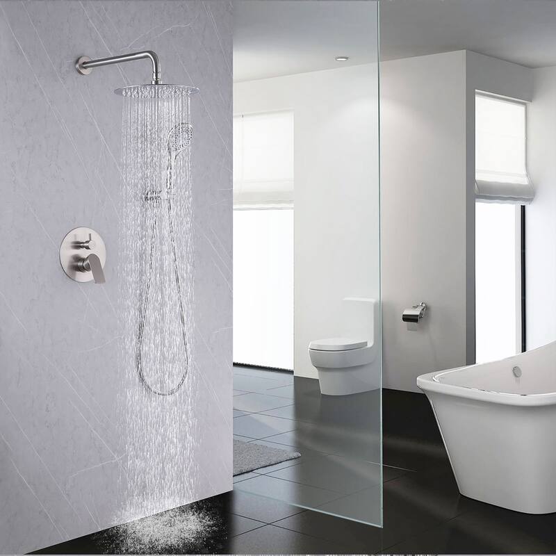 Modern Brushed Wall Mount Dual Shower Head Hand Shower Set