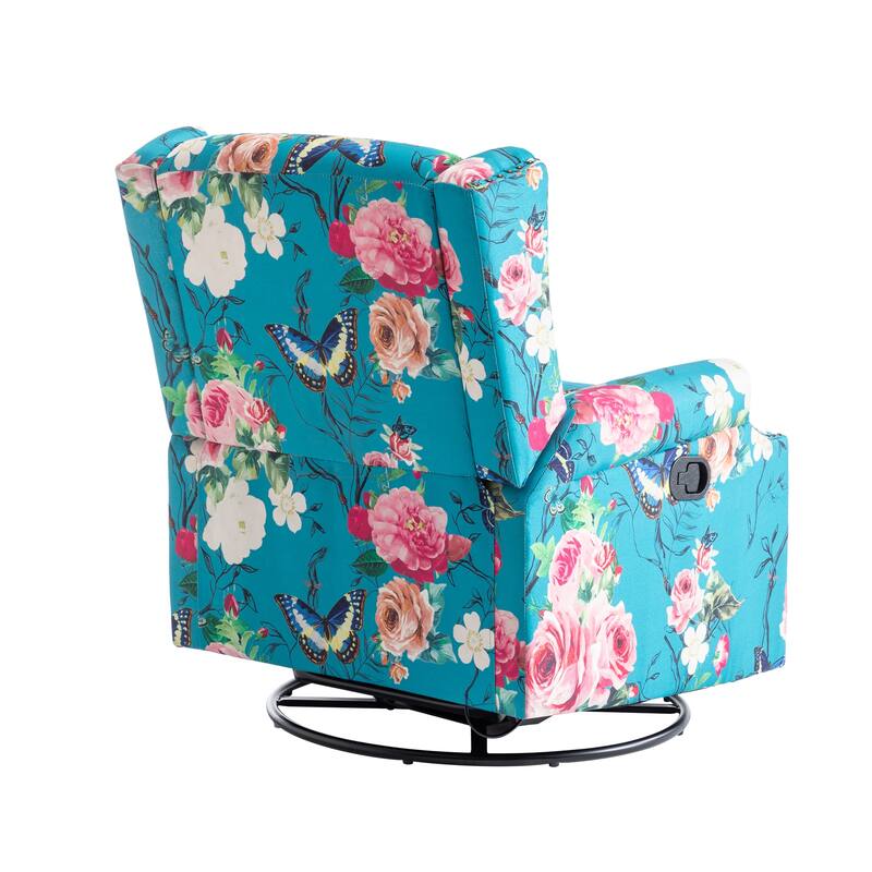 29'' W Pattern Floral Swivel Manual Push Back Recliner Glider Chair