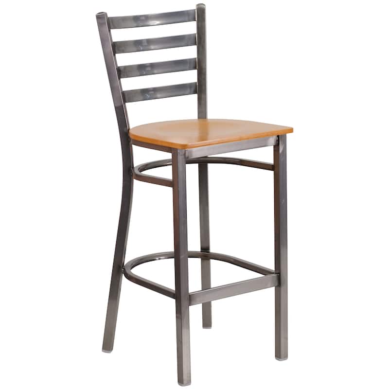 Clear Coated Ladder Back Metal Restaurant Barstool - 17"W x 18"D x 42.25"H