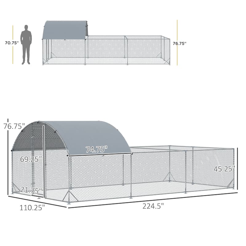 Large Outdoor Chicken Coop with Galvanized Steel Frame and Shaded Roof Lockable Door for 15-18 Poultry