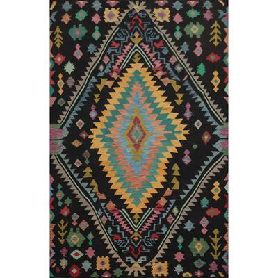 Hand Woven Oriental 100% Wool Carpet Southwestern Tribal Black Kilim Area Rug - 11' 6'' X 8' 2''