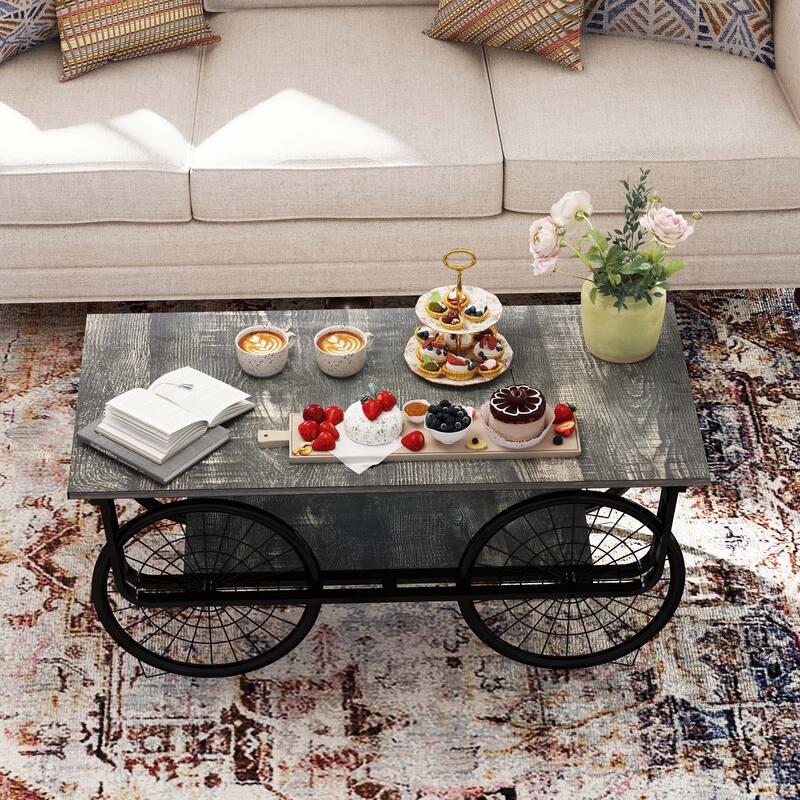Modern Style Coffee Table Rectangle Coffee Table End Side Table Retro Design Coffee Table with Sturdy Base for Living Room Decor