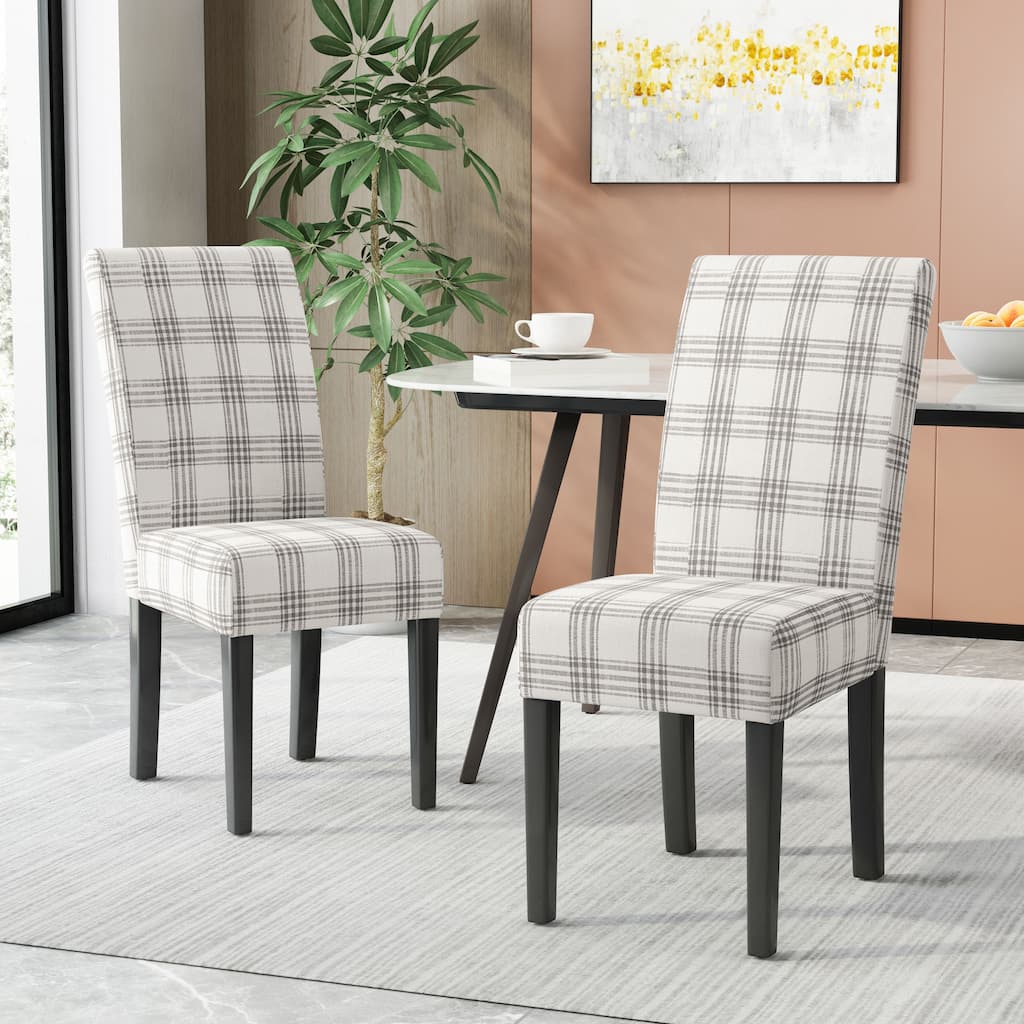 Fabric Dining Chair Set of 2, Upholstered Living Room Chair, No Arms Side Chair High-Back Accent Chair with Wood Legs