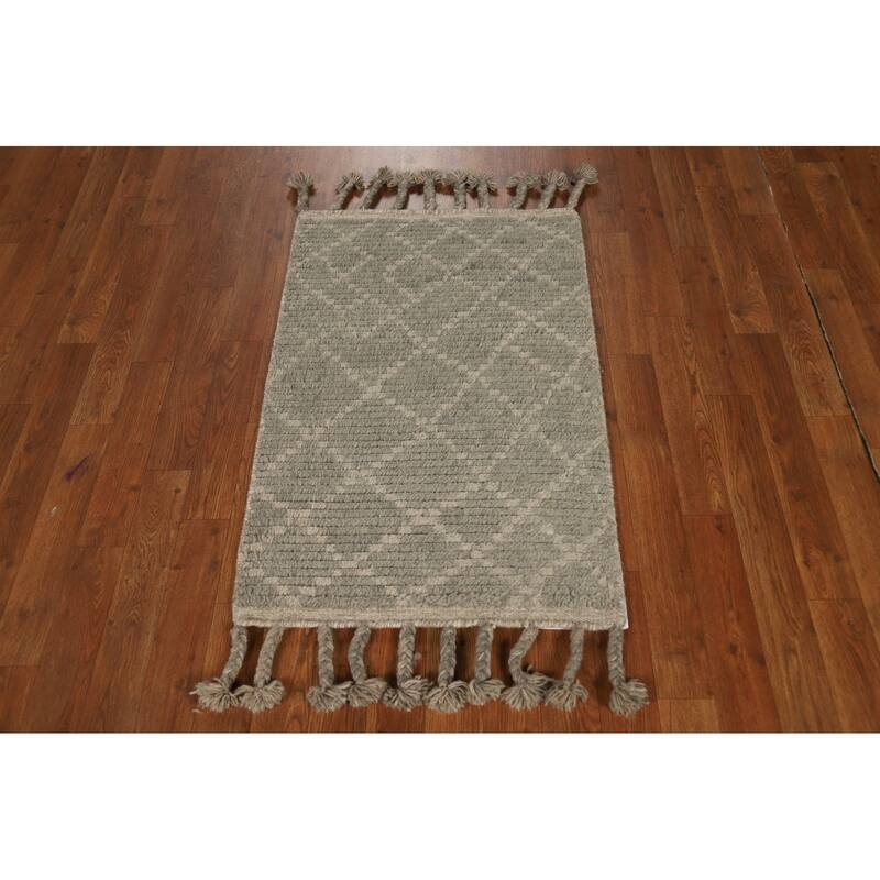 Trellis Striped Moroccan Indian Accent Rug Handmade Wool Carpet - 2'0"x 3'0"