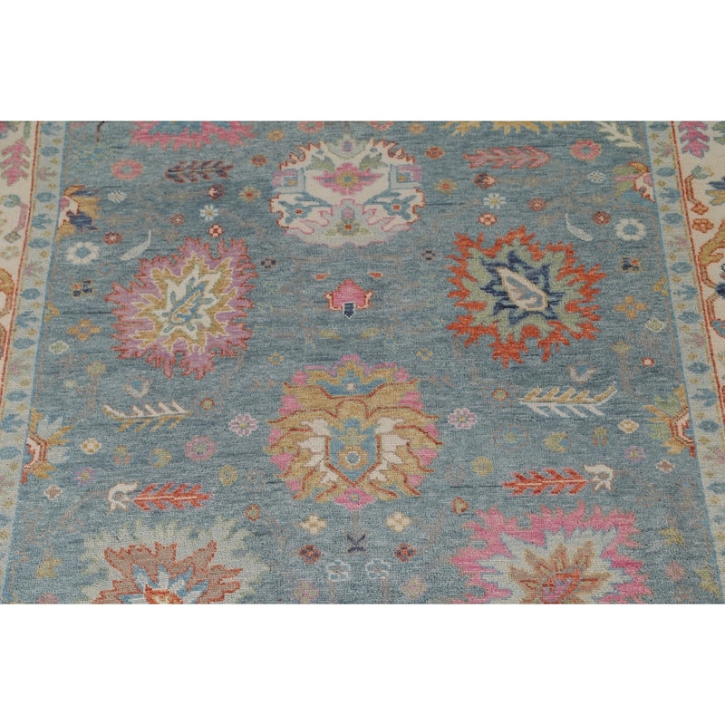 Blue Floral Oushak Oriental Area Rug Handmade Wool Carpet - 8'8"x 12'0"