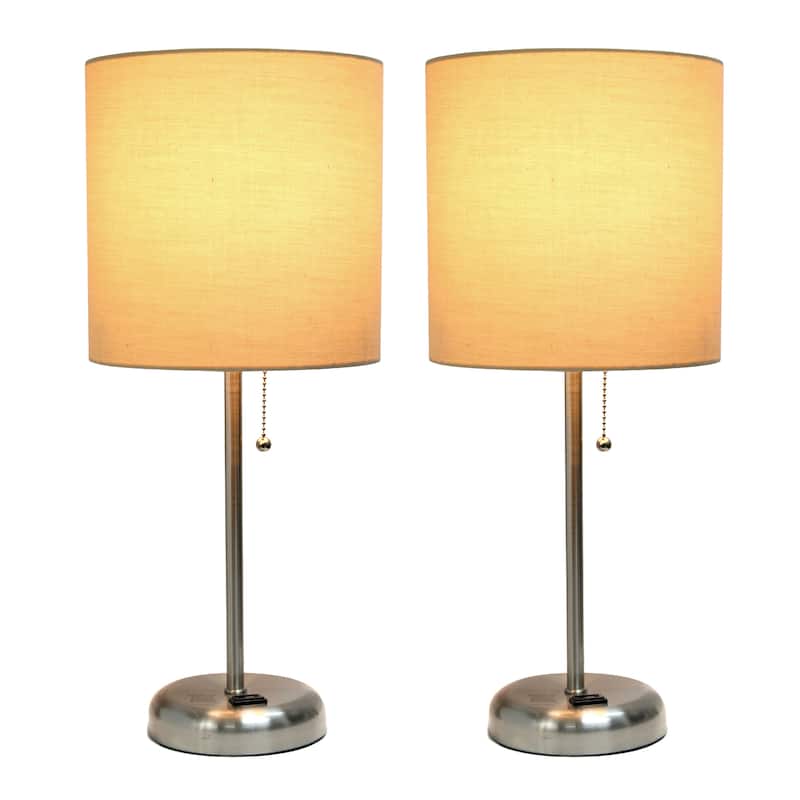 19.5" Modern Table Lamp with USB Charging Port and Fabric Shade for Home Office or Bedroom