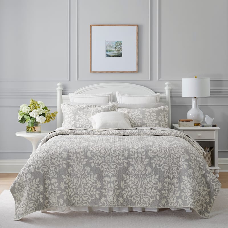 Laura Ashley Rowland Cotton Reversible Grey Quilt Set