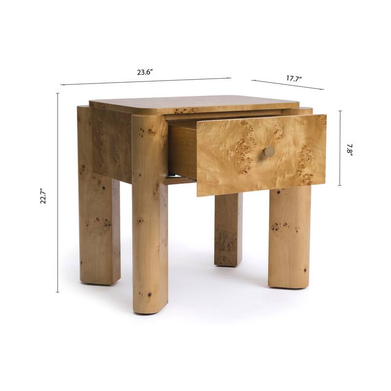 Studio London Nightstand Maple Burl Bedside Table Easy Assembly for Stylish