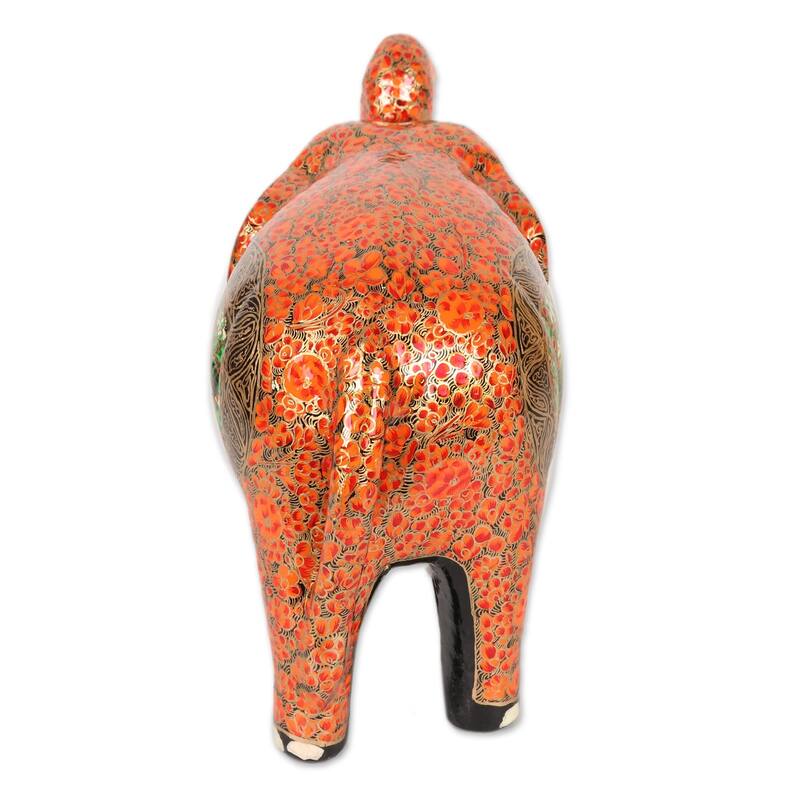Novica Handmade Cute Baby Elephant In Orange Papier Mache Sculpture