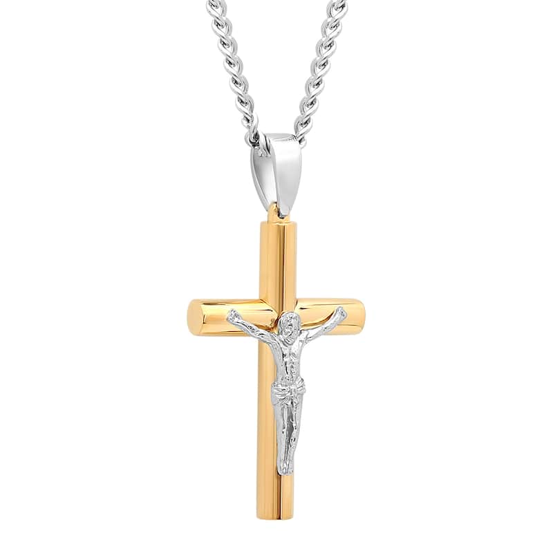 Steel Nation Stainless Steel Yellow Finish Crucifix Pendant