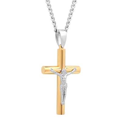 Steel Nation Stainless Steel Yellow Finish Crucifix Pendant