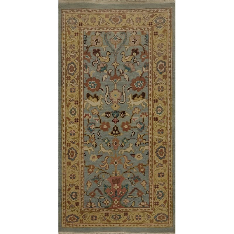 Hand Knotted Oriental 100% Wool Carpet Traditional All-Over Navy Blue & Blues Ziegler Area Rug - 4' 0'' X 2' 0''