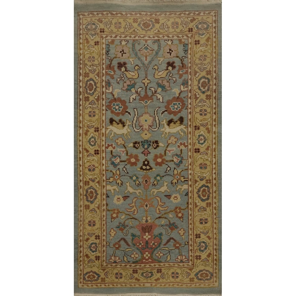 Hand Knotted Oriental 100% Wool Carpet Traditional All-Over Navy Blue & Blues Ziegler Area Rug - 4' 0'' X 2' 0''