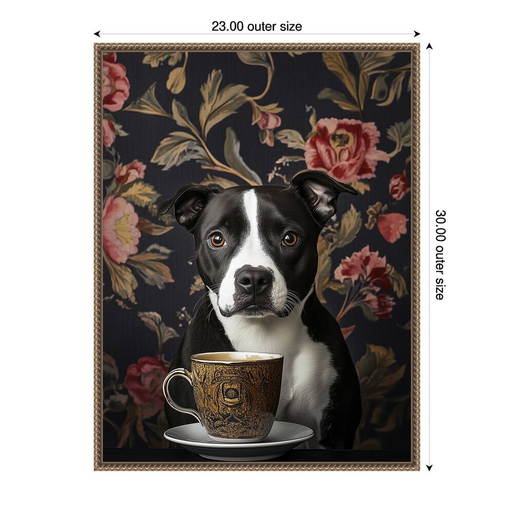The Refined Staffy Cafe Moment by Mowzu Framed Canvas Wall Art