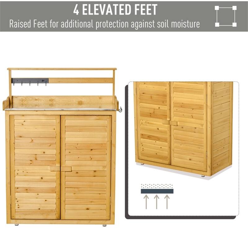 Yellow Fir Wood Outdoor Storage Shed with 3-Tier Shelves and Doors - 34.25" L x 17.75" W x 47.25" H