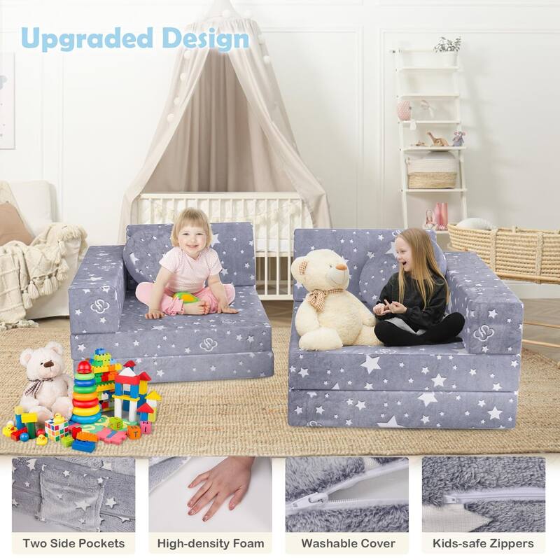 Kids Couch, 12PCS Toddler Couch with Blanket for Bedroom Playroom, Multifunctional Nugget Couch Kids Play Couch Sofa
