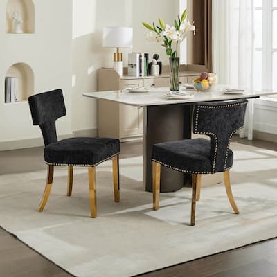 Set of 2 Chenille Upholstered Dining Chairs with Golden Steel Legs