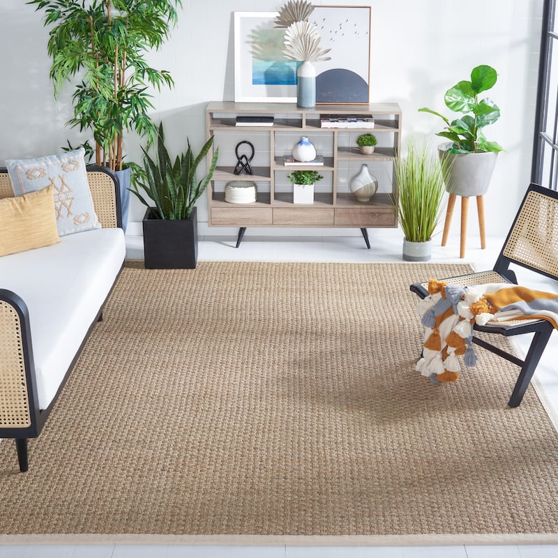 SAFAVIEH Natural Fiber Marina Basketweave Seagrass Rug - 12' Square - Natural/Ivory - Square