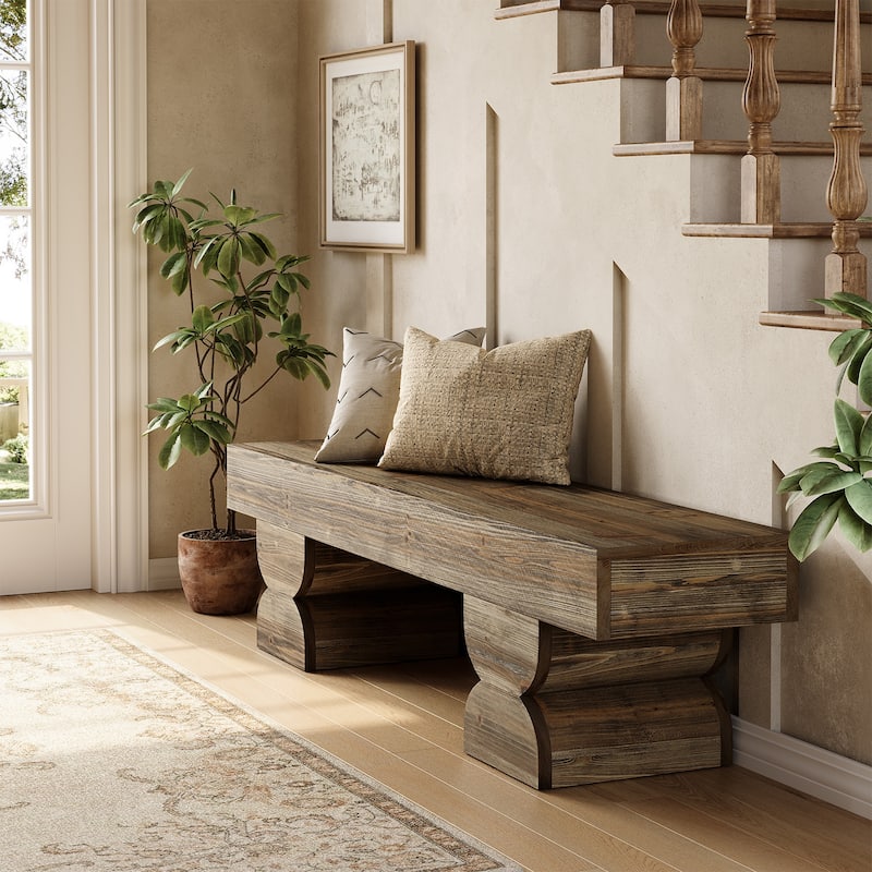59-Inch Solid Wood Entryway Shoe Bench Farmhouse End of Bed