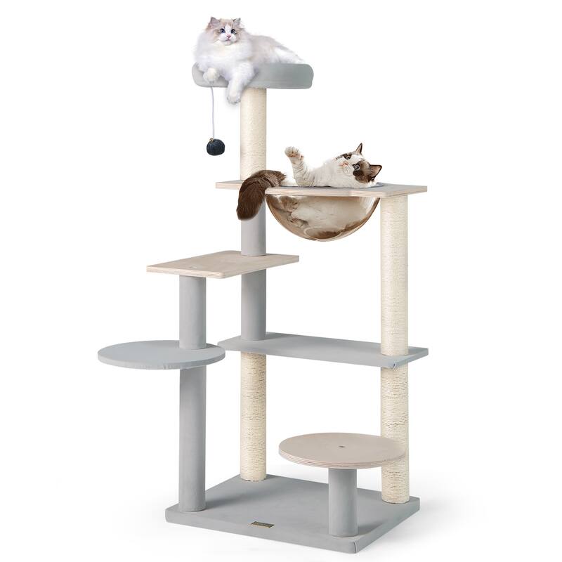 Natural Multi-Level Cat Tree Plywood Sisal with Space Capsule and Perch - Natural
