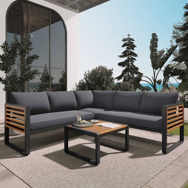 4-Piece Outdoor Patio Set with Cushions and Coffee Table