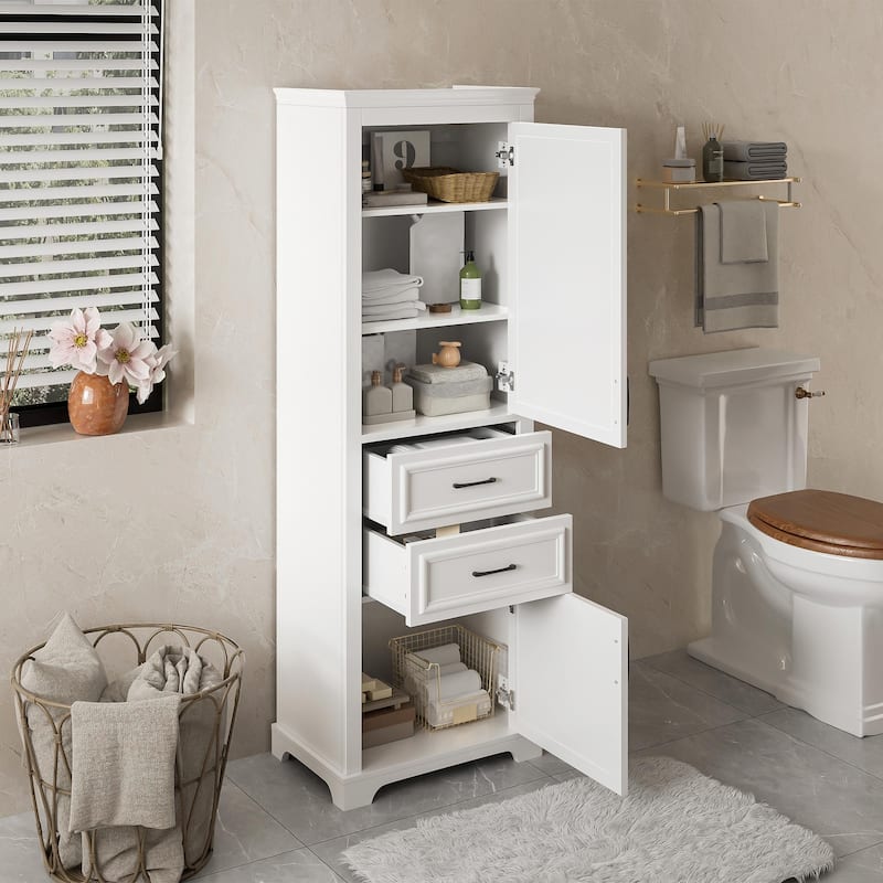 71-Inch Tall Freestanding Bathroom Vanity with Damping-Hinge Doors and Drawers, Featuring a Modern, Elegant Design