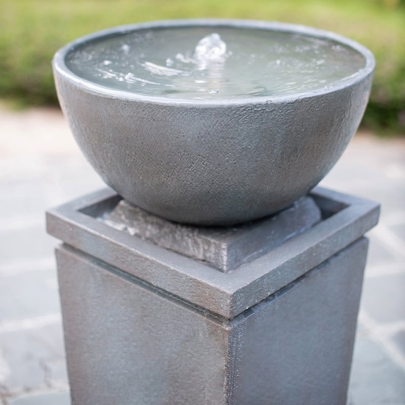 35.5" Polyresin Gray Zen Bowl Water Fountain, Outdoor Bird Feeder /Bath Fountains, Relaxing Water Feature