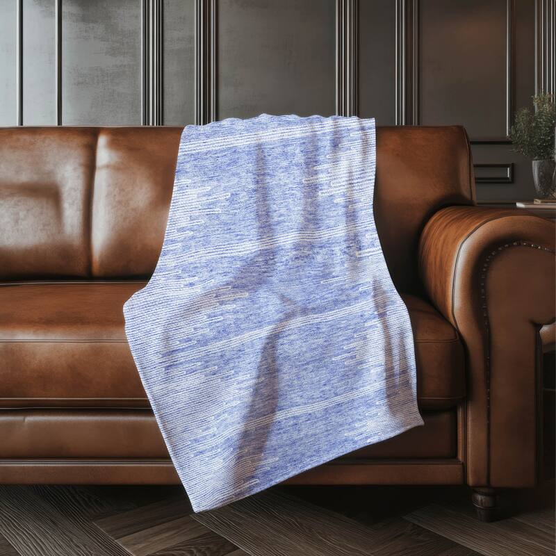 Premium Machine Washable Boho Moroccan Sherpa Throw Blanket - Denim - 4'2" x 5'10"