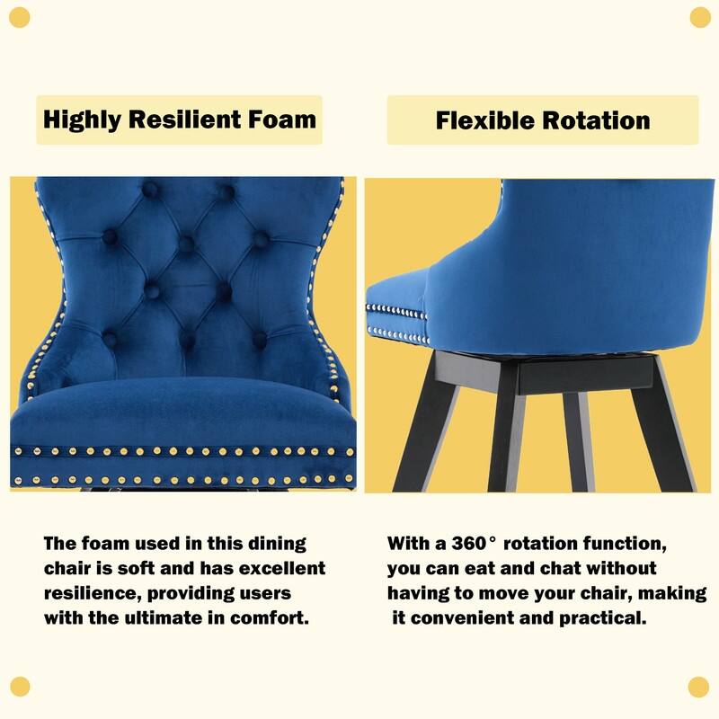 Velvet Wing-Back Tufted Nailhead Upholstered Bar Stools (Set of 2)