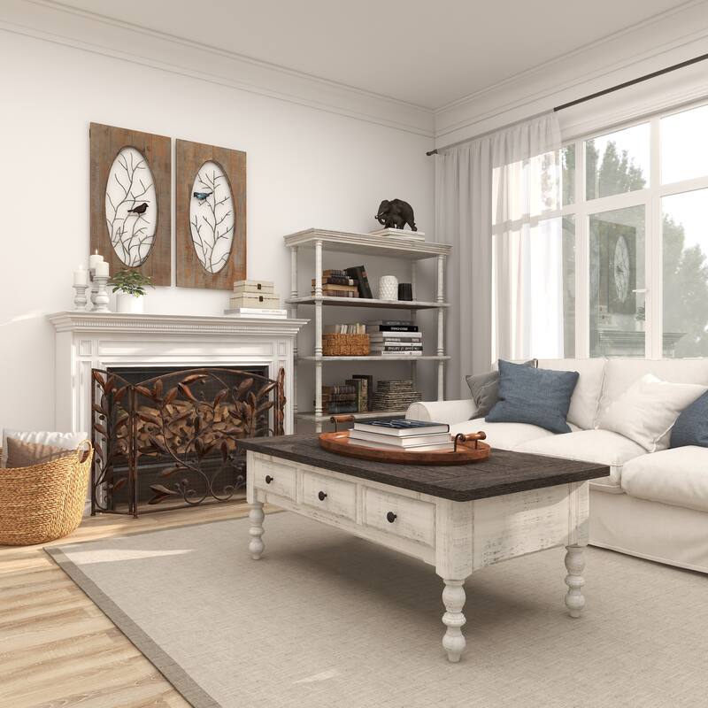 Brown Wood Large Oval Living Room Decor Tray with Scroll Metal Handles