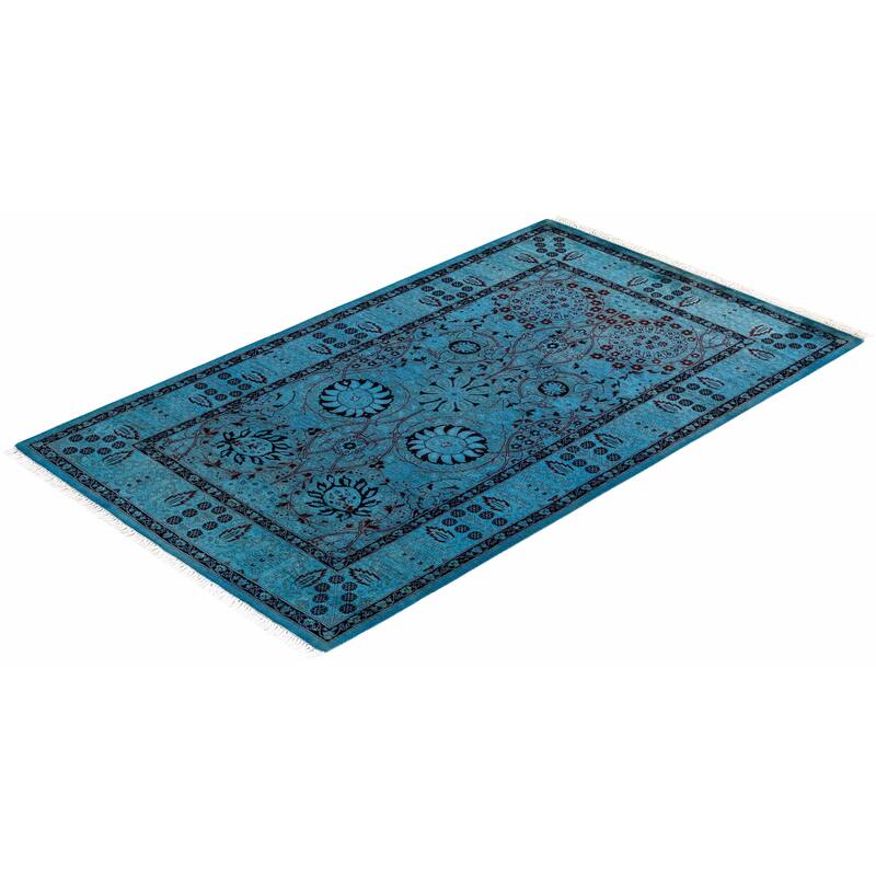 Overton Hand Knotted Wool Vintage Inspired Modern Contemporary Overdyed Blue Area Rug - 3' 1" x 5' 3"