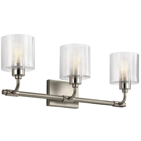Kichler Harvan 25 Inch 3 Light Vanity Light with Clear Ribbed Glass in Satin Nickel