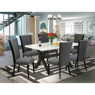 HomeStock 7-Piece Distressed Jacobean Finish Solid Wood Top Dining Table with 6-Chairs