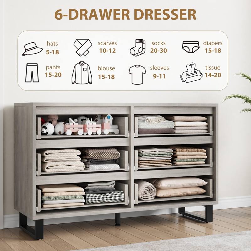 6 Dresser for Bedroom, 47.2" Wide Dresser