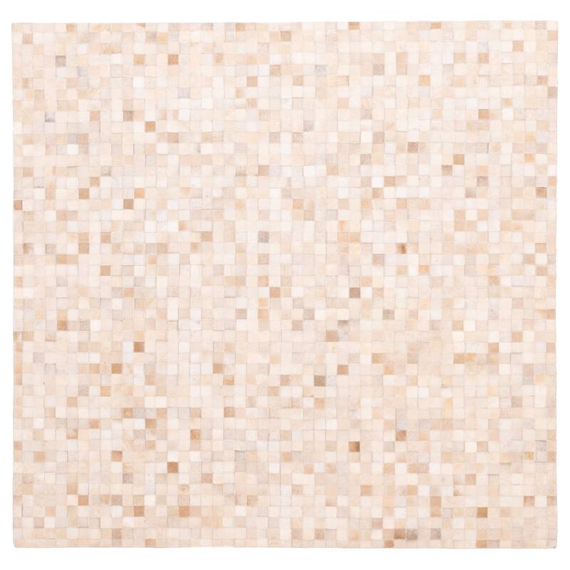 ECARPETGALLERY Handmade Cowhide Patchwork Beige Leather Rug - 6'1 x 6'0