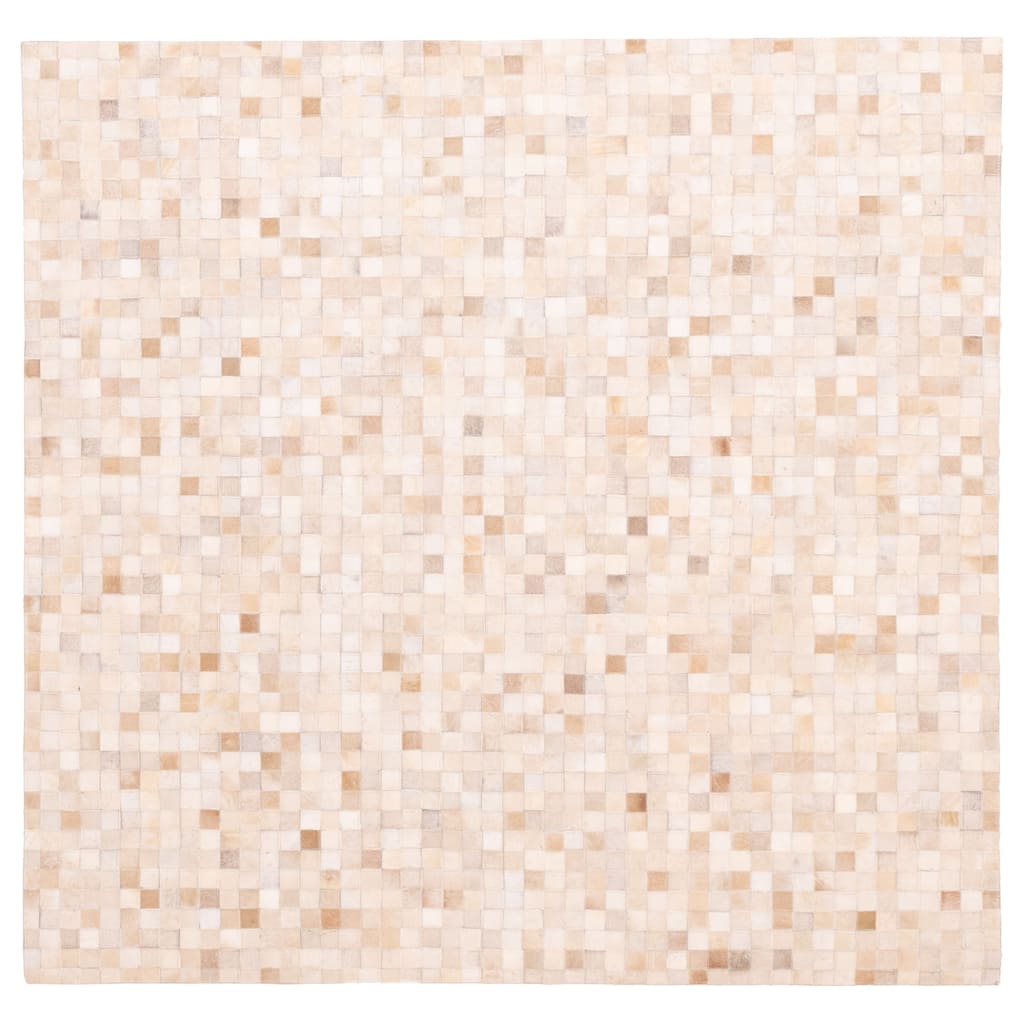 ECARPETGALLERY Handmade Cowhide Patchwork Beige Leather Rug - 6'1 x 6'0