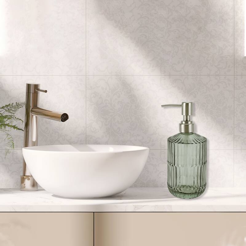 Simple Vertical Lines Soap Pump Dispenser for Bath 450ml 1 Pcs - Green Silver Tone