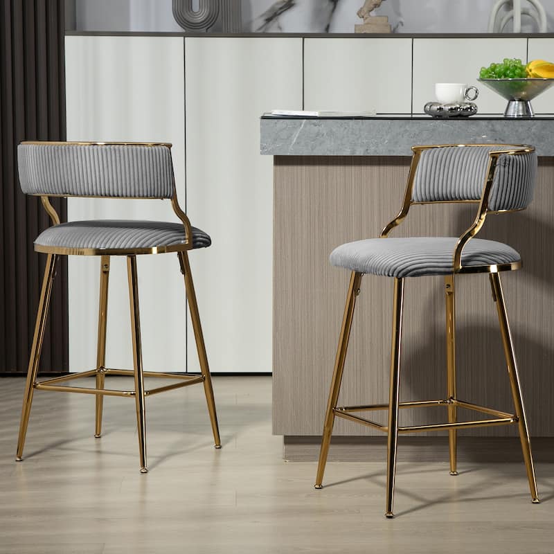 26'' Counter Height Bar Stools Corduroy Kitchen Island Counter Bar Stool With Back