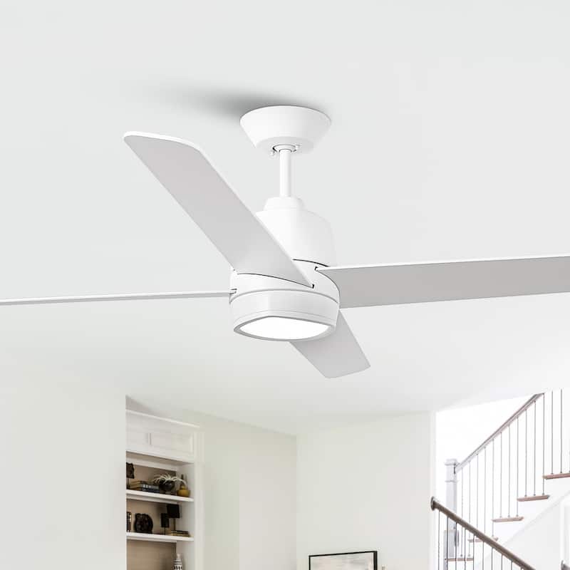 54" Modern White Reversible 4-Blades Ceiling Fan with Lights