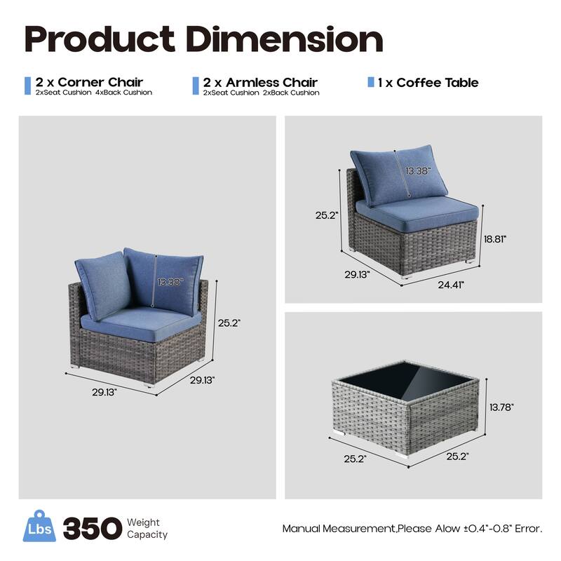 OVIOS 5-Piece Low-profile Deep Seat Wicker Outdoor Patio Furniture Set