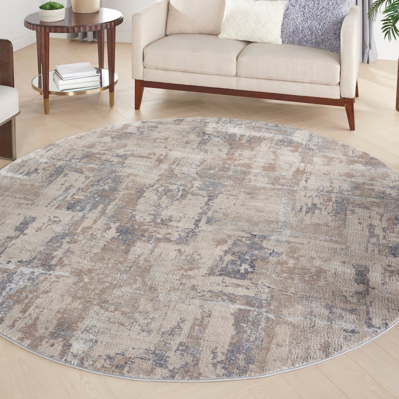 Rustic Textures Vintage Abstract Modern Area Rug - 7'10" Round - Beige/Grey