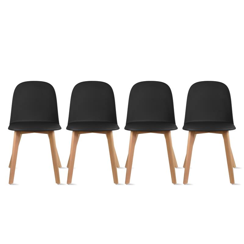 Set of 4 Plastic Dining Side Chair Wood For Event Kitchen Office Event Garden Patio Cafe - Black